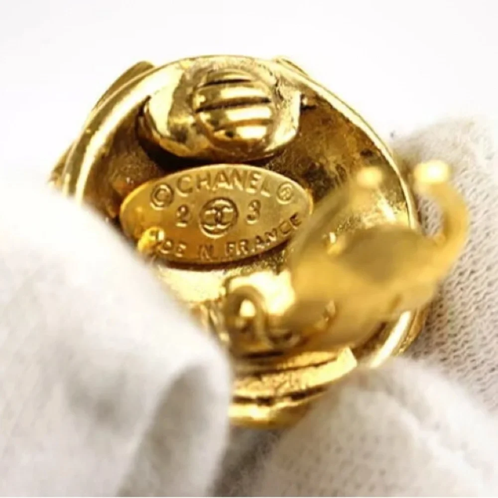 CHANEL Coco Mark Gold Plated/Rhinestone Circular Earrings-comes with COA